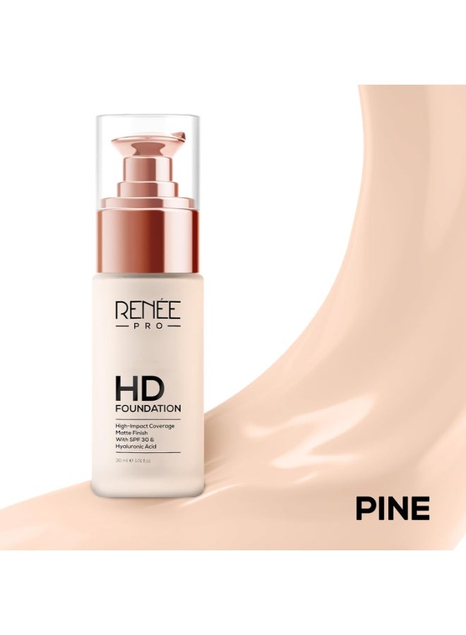 RENEE Pro Hd Foundation For All Skin Types - Pine,Seamless Hd Full Coverage With Matte Finish|Highly Blendable Formula With Spf30 |Enriched With Aloe,Coffee,Chamomile&Vitamin E Lotion,30 Ml - Image 2